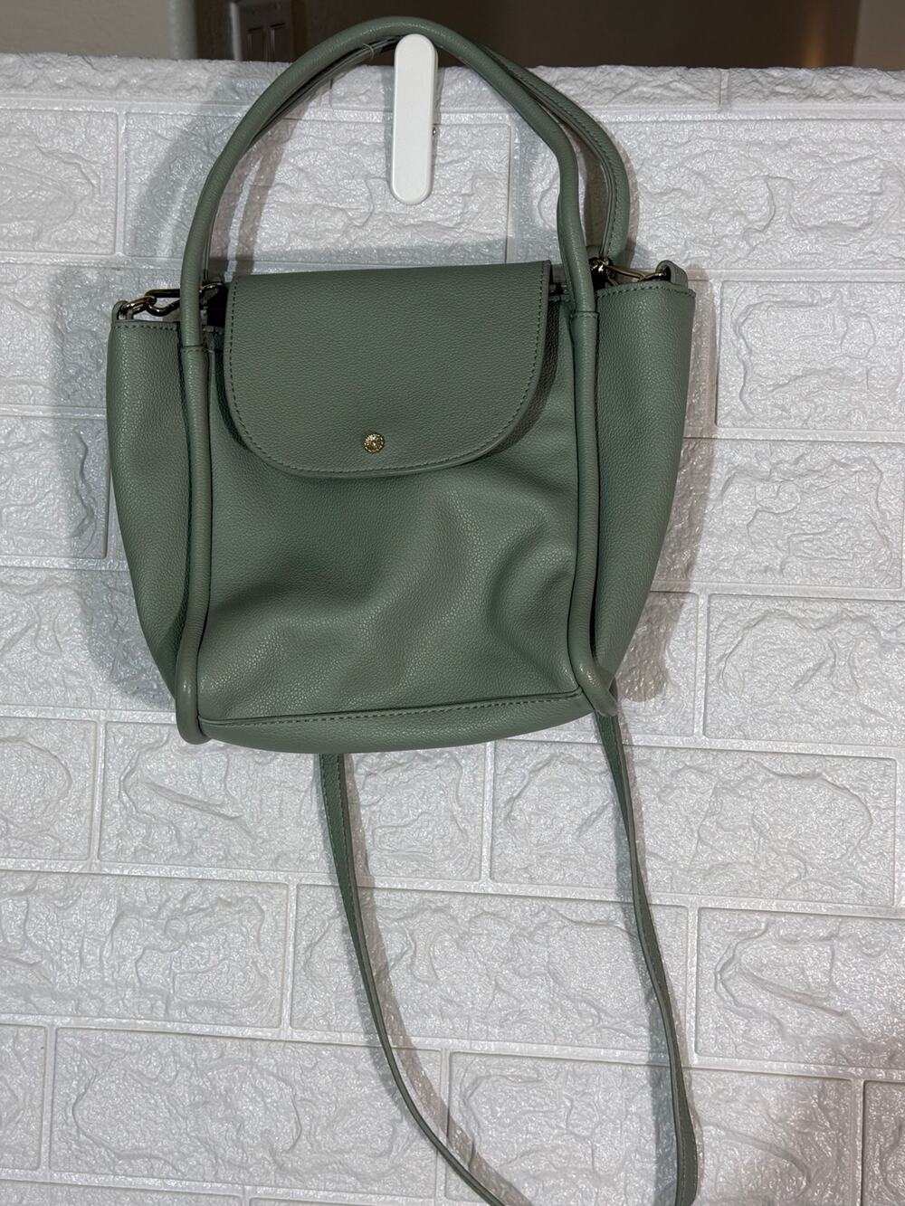 LC Lauren Conrad Sage Green Convertible Satchel Crossbody Handbag Gold Hardware